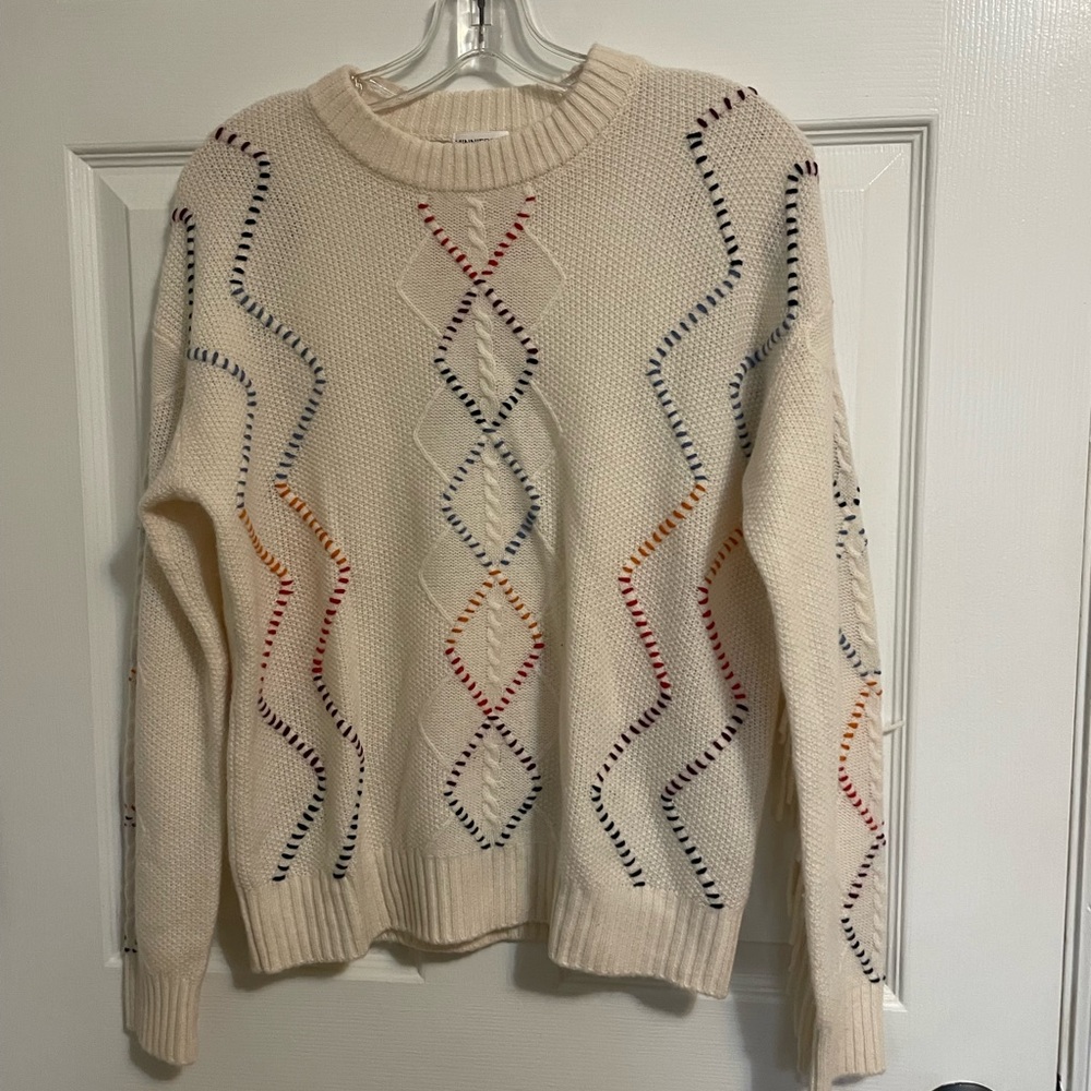 Minnie Rose Cream Sweater with Colorful Stitching